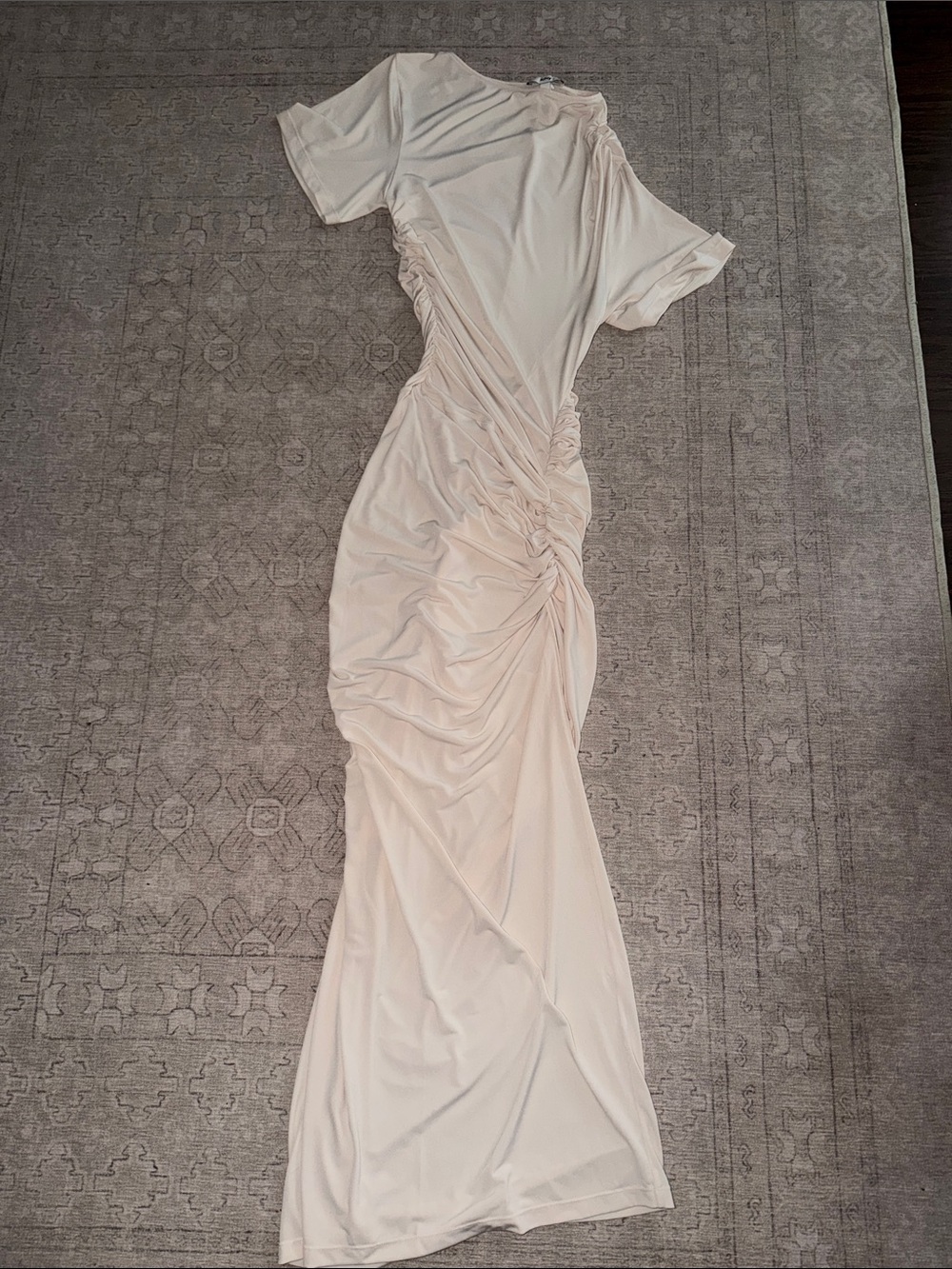 KHY Ruched Cream Maxi Dress with Short Sleeves